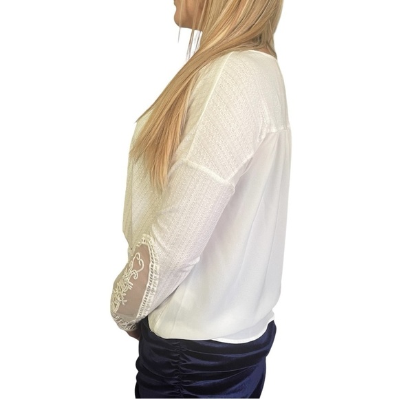 BLUE Rain Boho lace boxy cropped white top/tunic crossover/wrapped front WomenXS - Picture 7 of 16